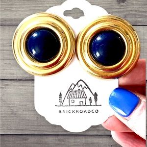 Vintage blue and gold tone stud earrings
